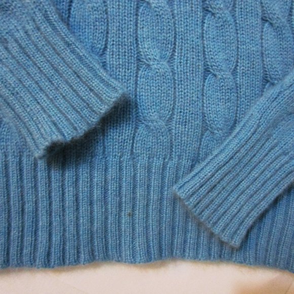 CASHMERE Cable Pullover Skinny Knit Sweater Blue V Neck Cuddly Fuzzy - Picture 3 of 10